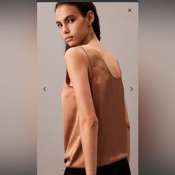 NWT Calvin Klein tan satin tie front tank top size M - Picture 3 of 5